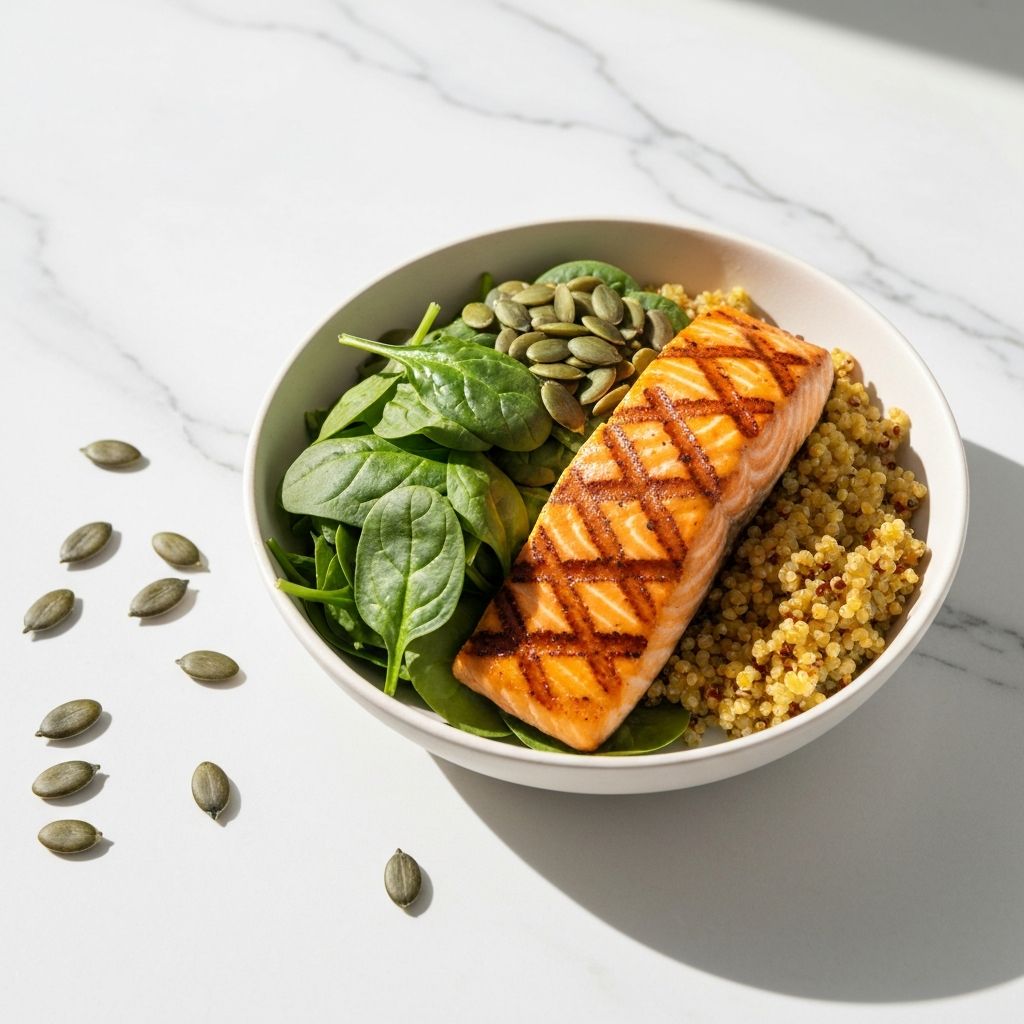 Salmon with quinoa and spinach meal
